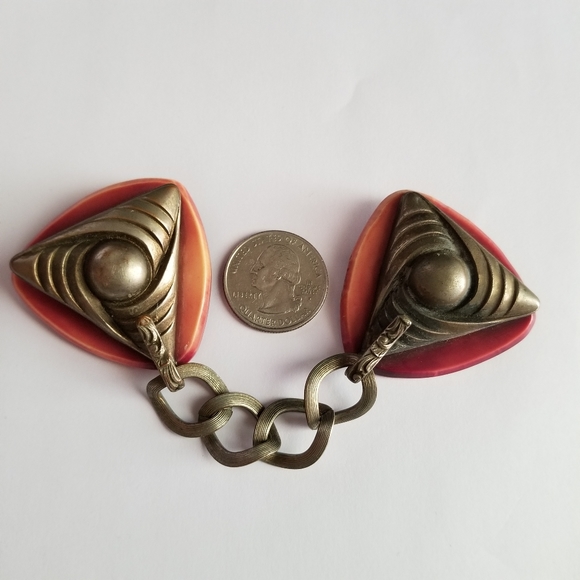 Relisted - Vintage Art Deco cloak clasp rust orange autumn fall early plastic - Picture 2 of 16